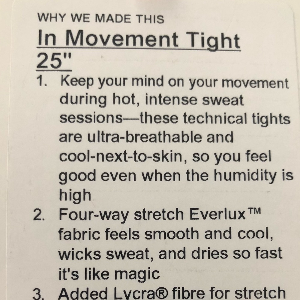 Lululemon In Movement Tight 25” NWT